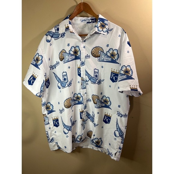 BWM Global Kansas City Royals Hawaiian‎ Button Up Shirt Beer Flowers XL - Picture 1 of 7
